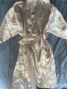 Satin Belted Kimono Robe in Champagne